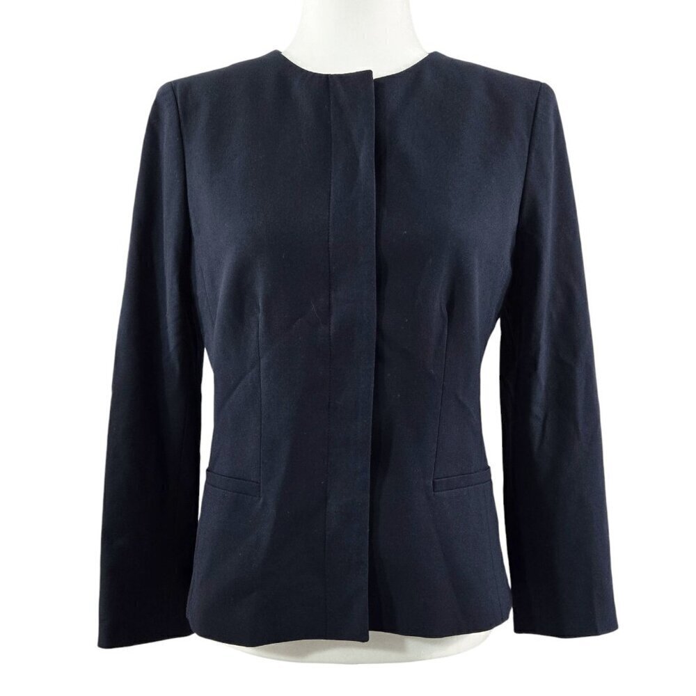 Ann Taylor The Crewneck Jacket in Seasonless Stretch Navy Blue Career Capsule